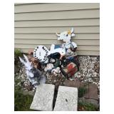 Assorted Outdoor Figurines + Concrete Bench Ends