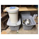 Pans, (2) Totes w/ Lids, Storage & Other