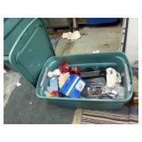Tote w/ Lid + Kitchen Items