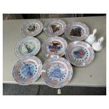 Calendar Plates & White Milk Glass Bell &
