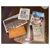 Wooden Box w/ Sewing Items, +