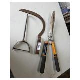 Fiskars Hedge Shears, Vintage Hand Sickle &