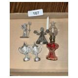 Pewter Boy Figurine, Small Oil Lamp & Other