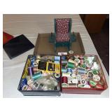 Wooden Pincushion Chair + (2) Tins of Thread
