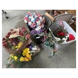 Assorted Floral + (2) Totes w/ Lids & Wreath Stand