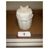 Milk Glass Hobnail Jar w/ Lid
