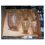 Pink Depression Pitcher w/ (4) Matching Glasses