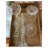 Fostoria Lidded Jelly Compote, Flower Frog, Vase &