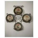 Metal Frame Plate Holder & (4) Decorative Plates