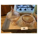 Pink Lidded Candy Dish + Open Lace Bowl
