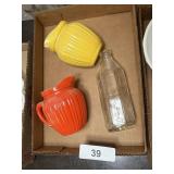 Pyrex Glass Baby Bottle & (2) Creamers