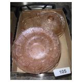Pink Depression Lidded Butter Dish, Oval Platter &