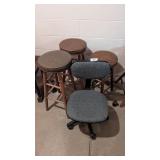 (3) Non-Matching Stools & (1) Office Chair