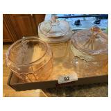 (3) Pink Depression Biscuit Jars w/ Only 2 Lids