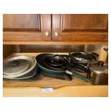 Assorted Pots, Pans, Skillets & Broiler w/