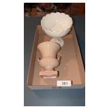 Red Wing #871 Vase + Milk Glass Pedestal Dish