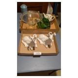 (2) Ceramic Deer, Green Jug, +