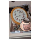 Battery Op Bird Clock, Tiny Rooster Lamp, +