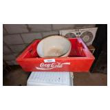 Plastic Coca-Cola Crate & Stoneware Bowl