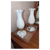 (2) Milk Glass Hobnail Dresser Lamps