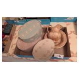 Small Ceramic Pitcher & Basin + Decorative Boxes