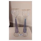 (2) Candle Holders Fragile Glass Made In Egypt