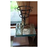 (3) Decorative Glass Box & Metal Plant Stand