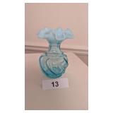 Turquoise Fenton Ruffle Top Vase