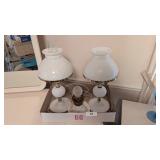 Pair of Milk Glass Hobnail Dresser Lamps +