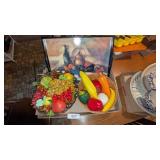 Wooden Serving Tray & Artificial Fruit