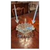 Glass Basket & (2) Candle Holders