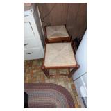 (2) Small Wood Stool w/ Woven Tops