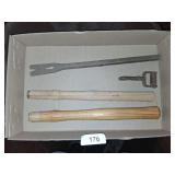 Prybar, Roller & (2) Wooden Hammer Handles
