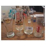 (2) Hard Rock Glasses, (1) Hoosier Glass &