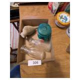 (2) Glass Bottles, Small Ball Jar
