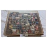 Wood Thread Spools in Vintage Plastic Storage Box