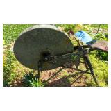 Antique Stone Grinding Wheel in Frame,