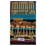 Rogers Gold Tone Plated Flatware in Wood Box
