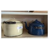 Cream & Green Enamel Tea Pot +