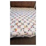 Hand Quilted Scrappy 9-Patch Colorful Quilt