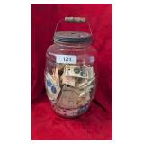 Vintage Pickle Barrel Jar 3/4 full of Buttons