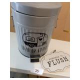 Metal Trailer Trash Can, Flush Sign