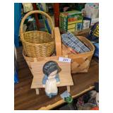 Ceramic Amish Girl w/ Bench & Baskets