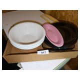 (4) White Serving Bowls, Glass Pie Plates & Other