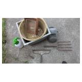 Flower Pots, Hand Rakes, Sprayer & Welding Helmet
