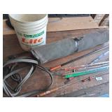 Bucket w/ Screen, Jumper Cables, Saw Blades &