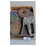 Assorted Sandpaper, Grinder Wheels & Stapler