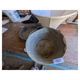 Metal Oil Pan, Dented Galvanized Bucket &