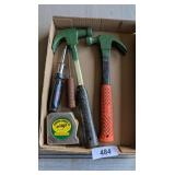 (2) Hammers, Bender Lumber Tape Measure & Other
