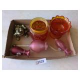 Iridescent Vase, Candy Dish, Frog Figurine &